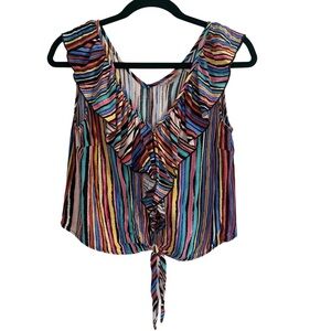 Buckle Willow & Root Rainbow Boho Sleeveless Ruffled Blouse Size L